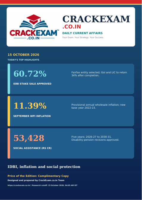 CrackExam daily magazine cover for 15 October 2026