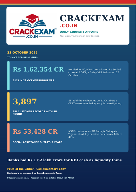 CrackExam daily magazine cover for 23 October 2026