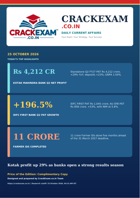 CrackExam daily magazine cover for 25 October 2026