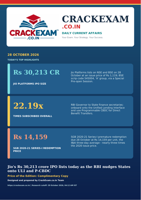CrackExam daily magazine cover for 28 October 2026